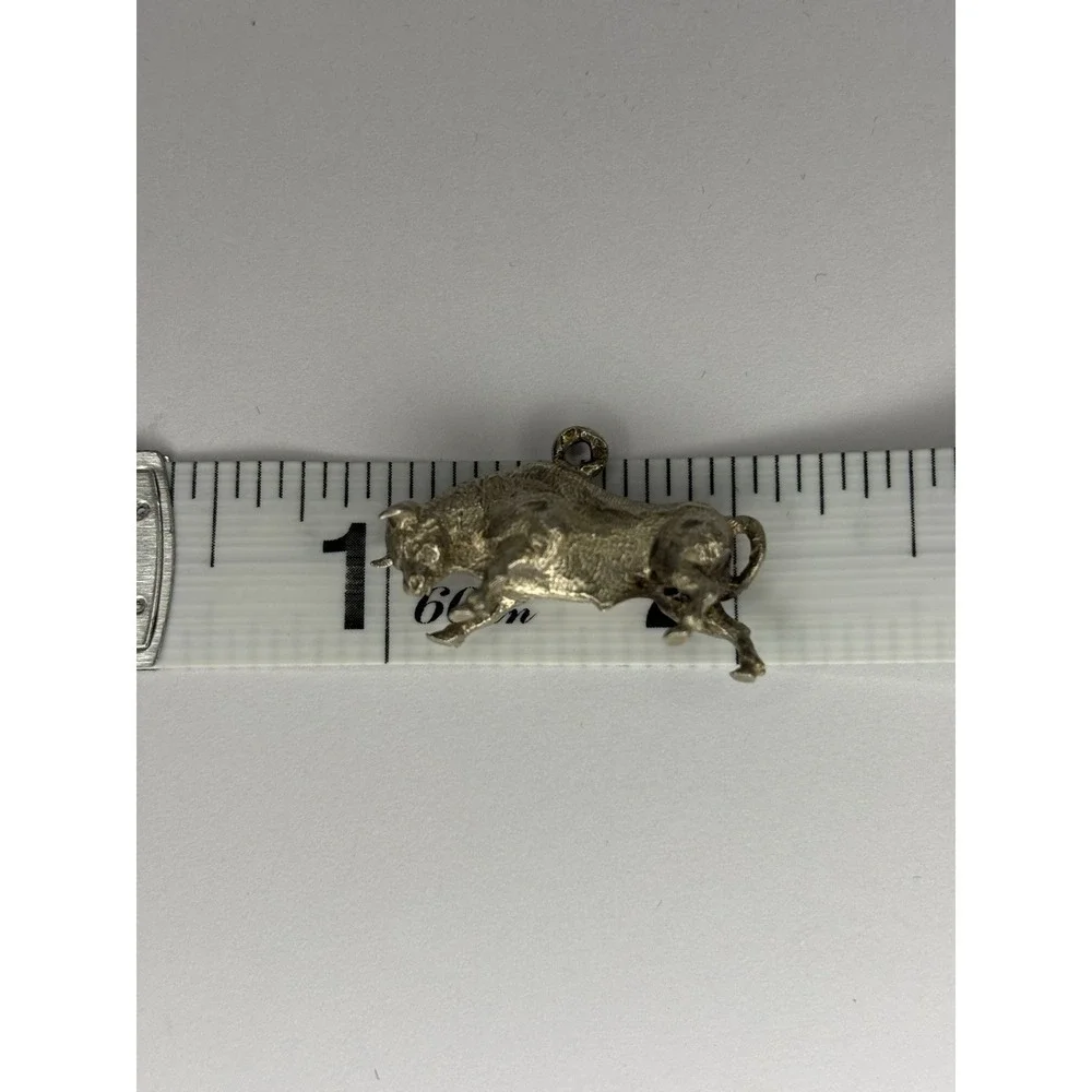 Vintage Sterling Silver Charging Bull Charm Pendant 3D Taurus Zodiac